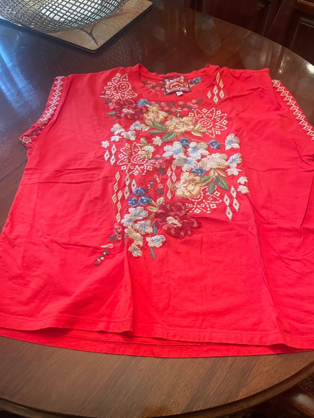 Johnny Was Red Embroidered Floral Sleeveless Top